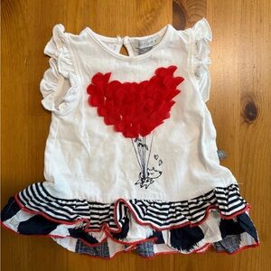 4/8$🥒Petit Lem White Tank Top with Red Heart Applique and Navy Trim